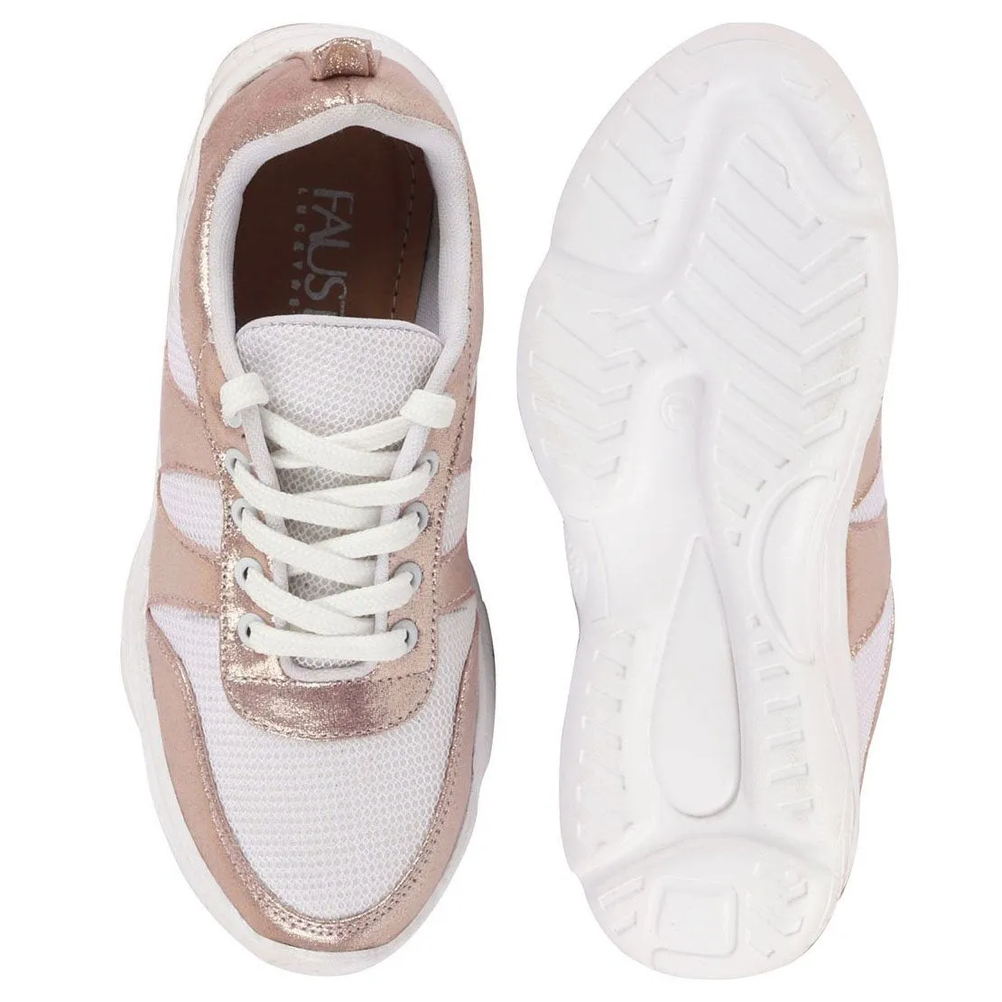 Women Pink/White Lace Up Sneakers