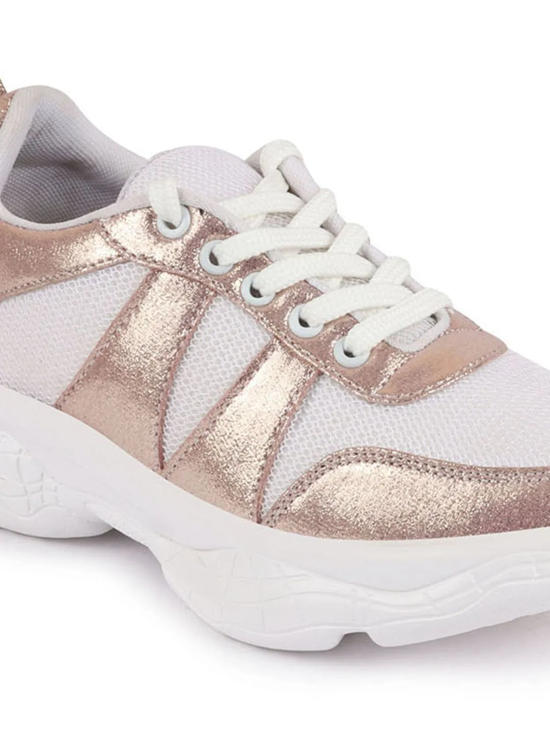 Women Pink/White Lace Up Sneakers