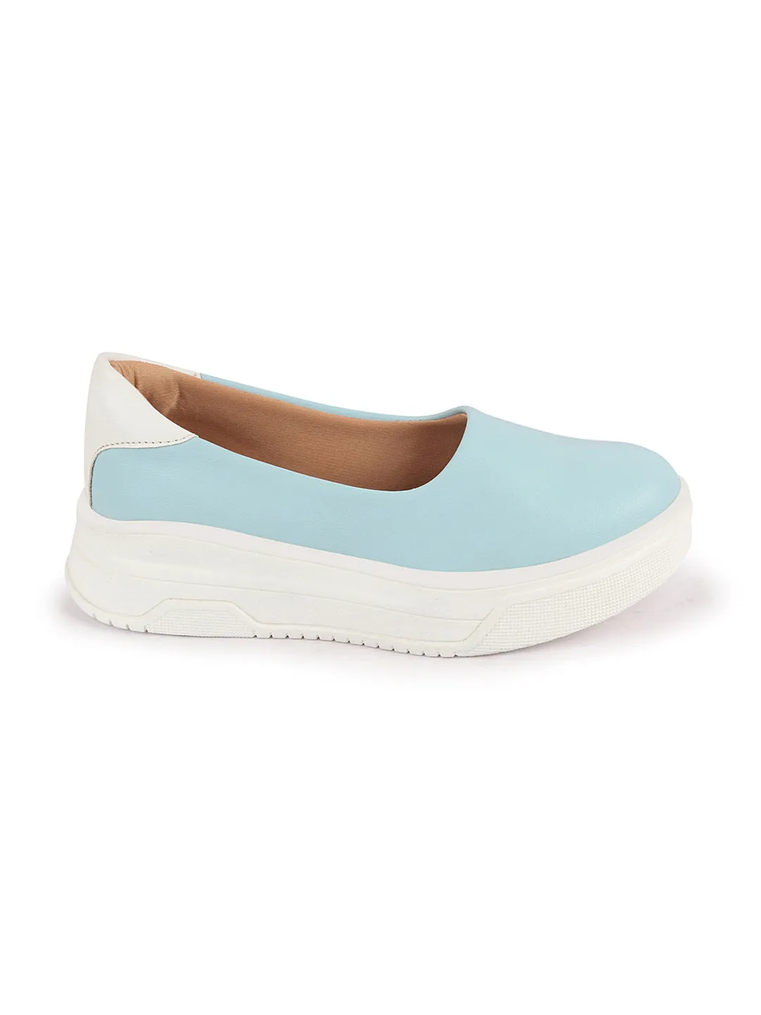 Women Sky Blue Outdoor Fashion Comfort Height Enhance Platform Heel Ballerina Slip On Shoes