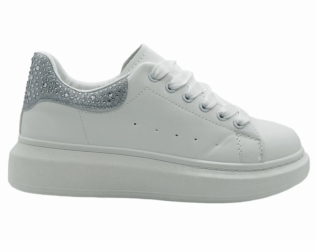 Women's Crystal Chunky Sole Lace Up Trainers