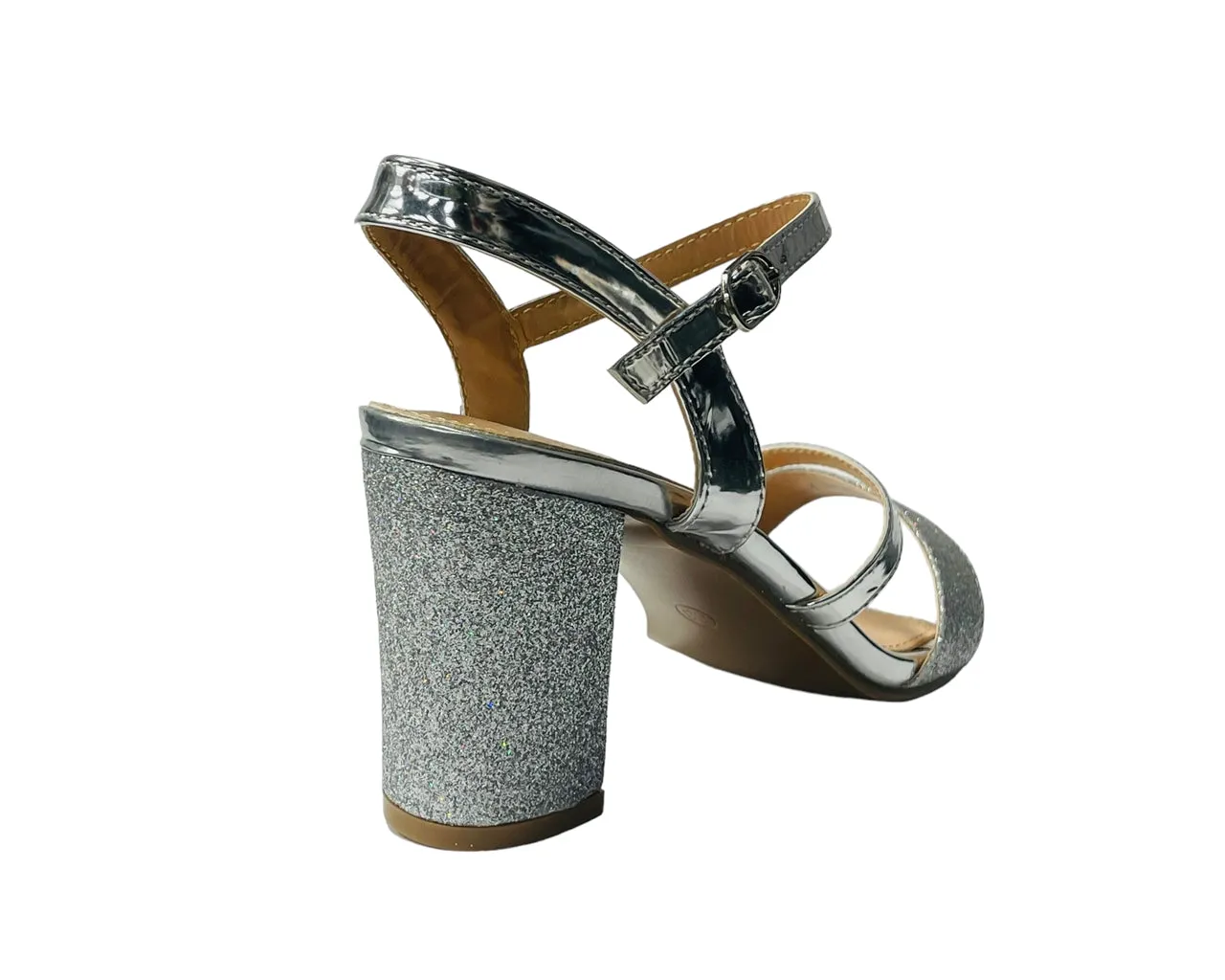 Women's Glitter Block Heel Ankle Strap Shoes