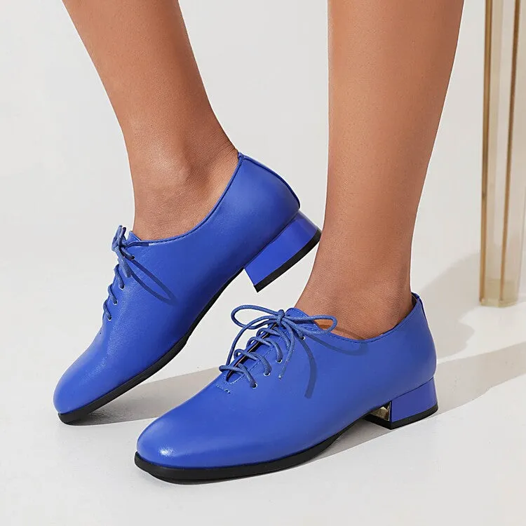 Women's Glossy Lace Up Puppy Heel Chunky Heels Shoes