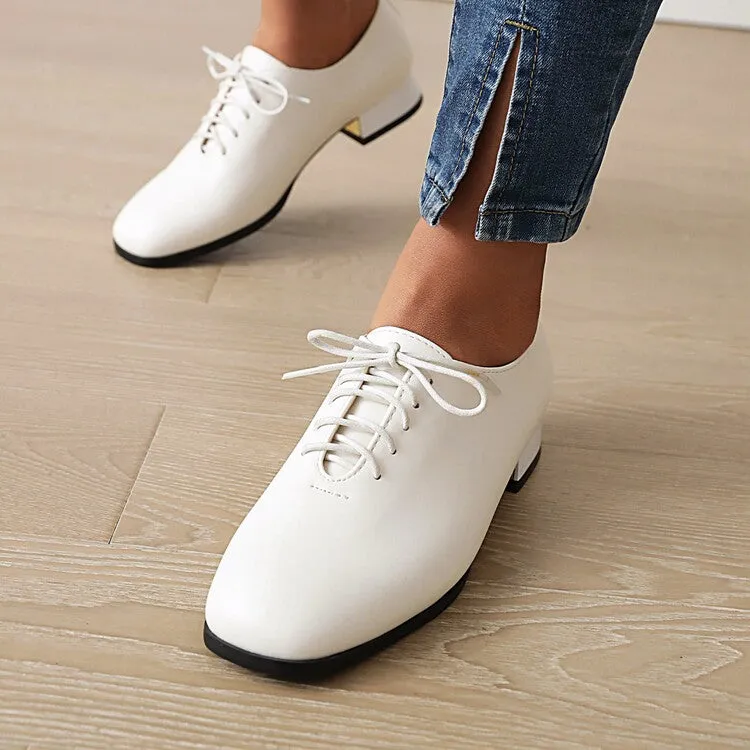 Women's Glossy Lace Up Puppy Heel Chunky Heels Shoes