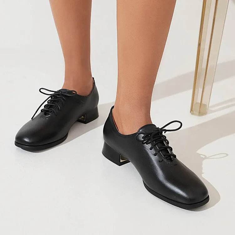 Women's Glossy Lace Up Puppy Heel Chunky Heels Shoes