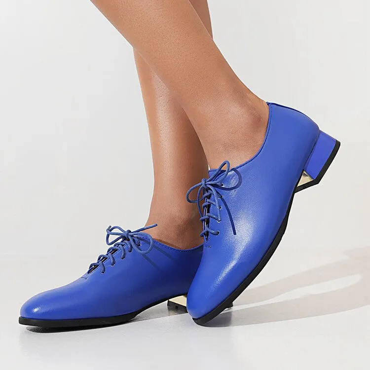 Women's Glossy Lace Up Puppy Heel Chunky Heels Shoes