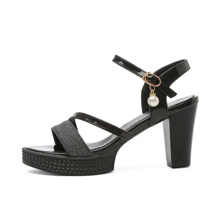 Women's Peep Toe Hollow Out Buckle High Heel Platform Sandals