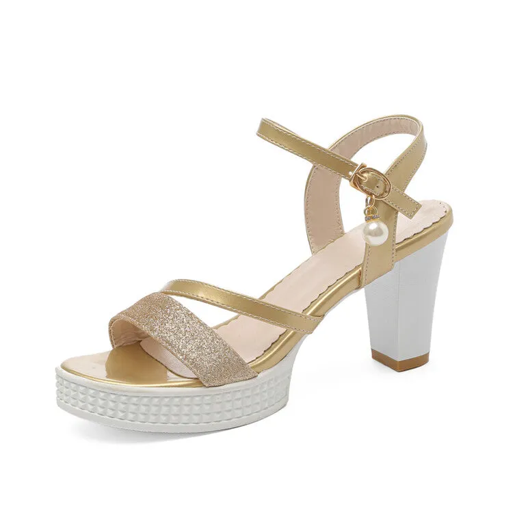 Women's Peep Toe Hollow Out Buckle High Heel Platform Sandals